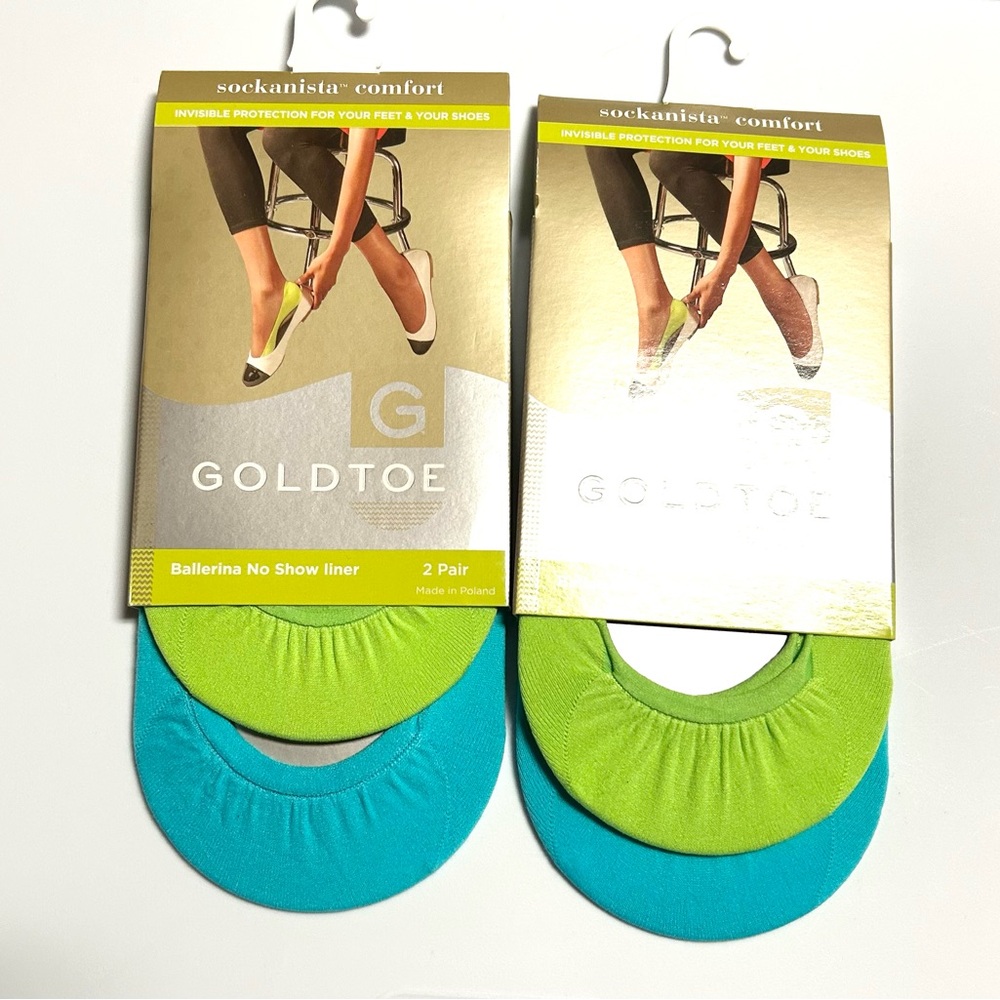 Gold Toe Blue Green Liners No Show Footsie 4 Pairs NWT